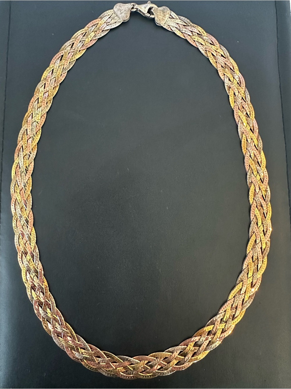 Vintage Italian Tri-Color Braided Necklace – 18" – 925 Italy